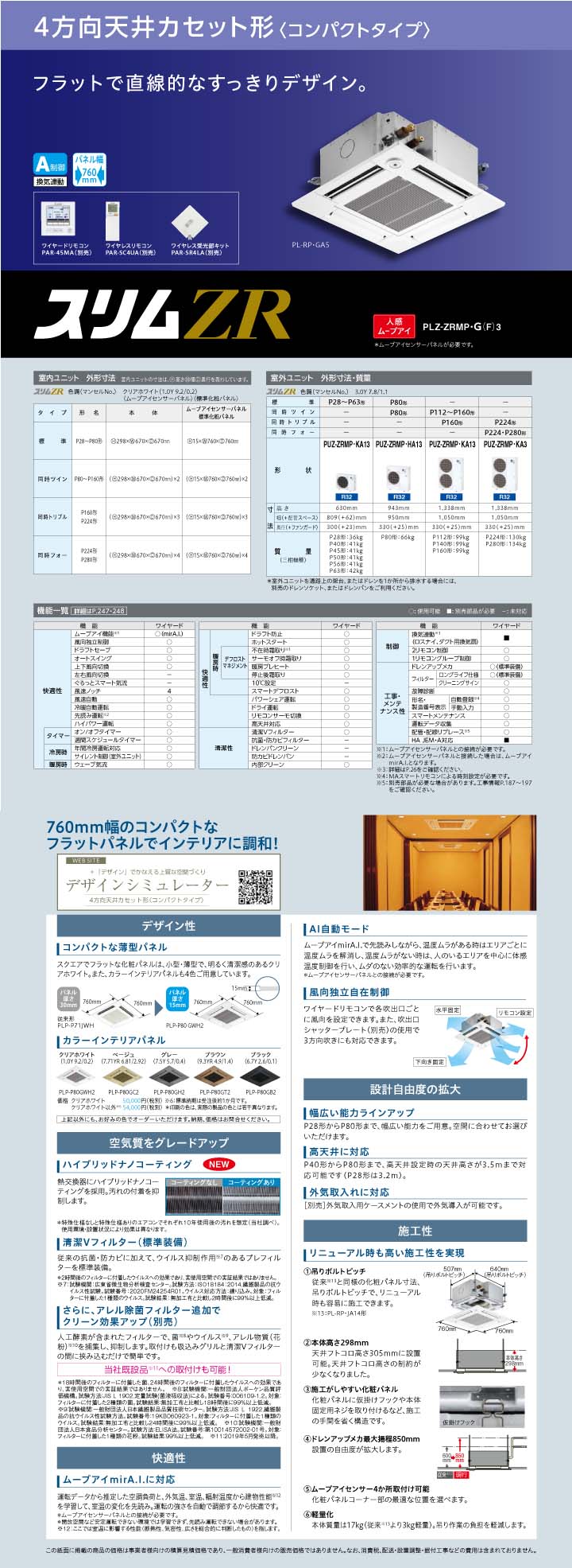 PLZ-ZRMP50G3 三菱電機 スリムZR 天井カセット4方向 コンパクト 2馬力