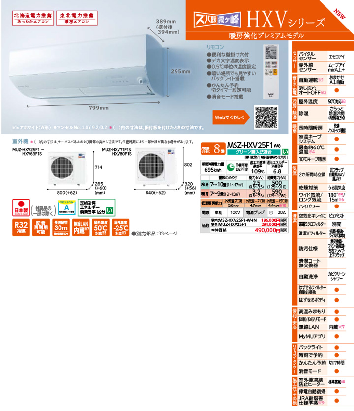 MSZ-HXV25F1-Wカタログ